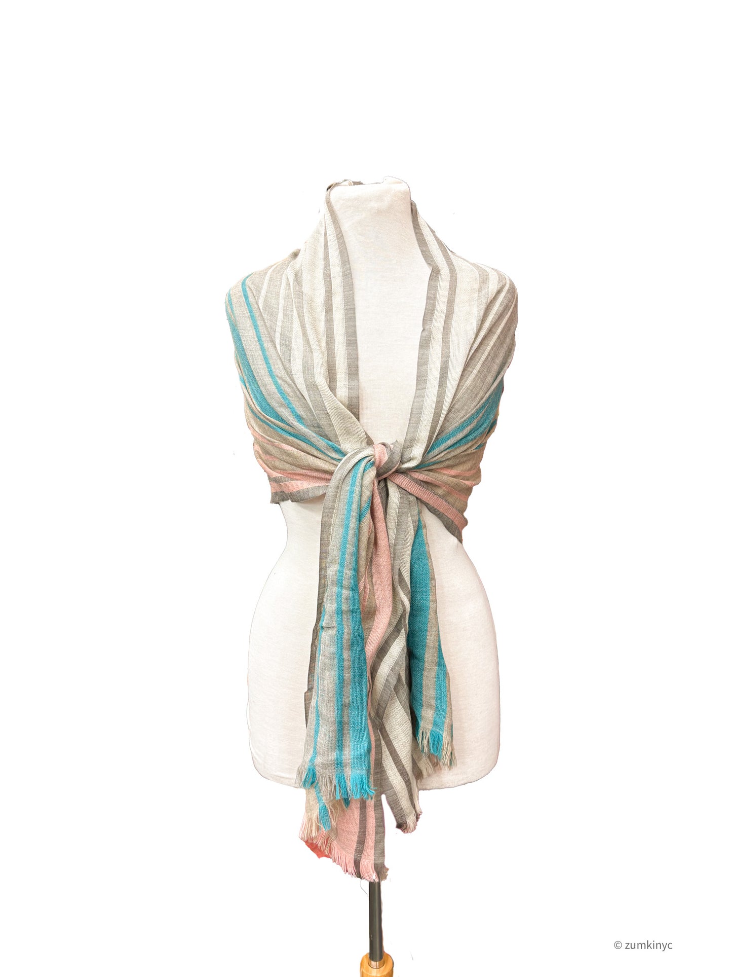 Handwoven Shelly Wool Stole – Lightweight Striped Wool Scarf from India