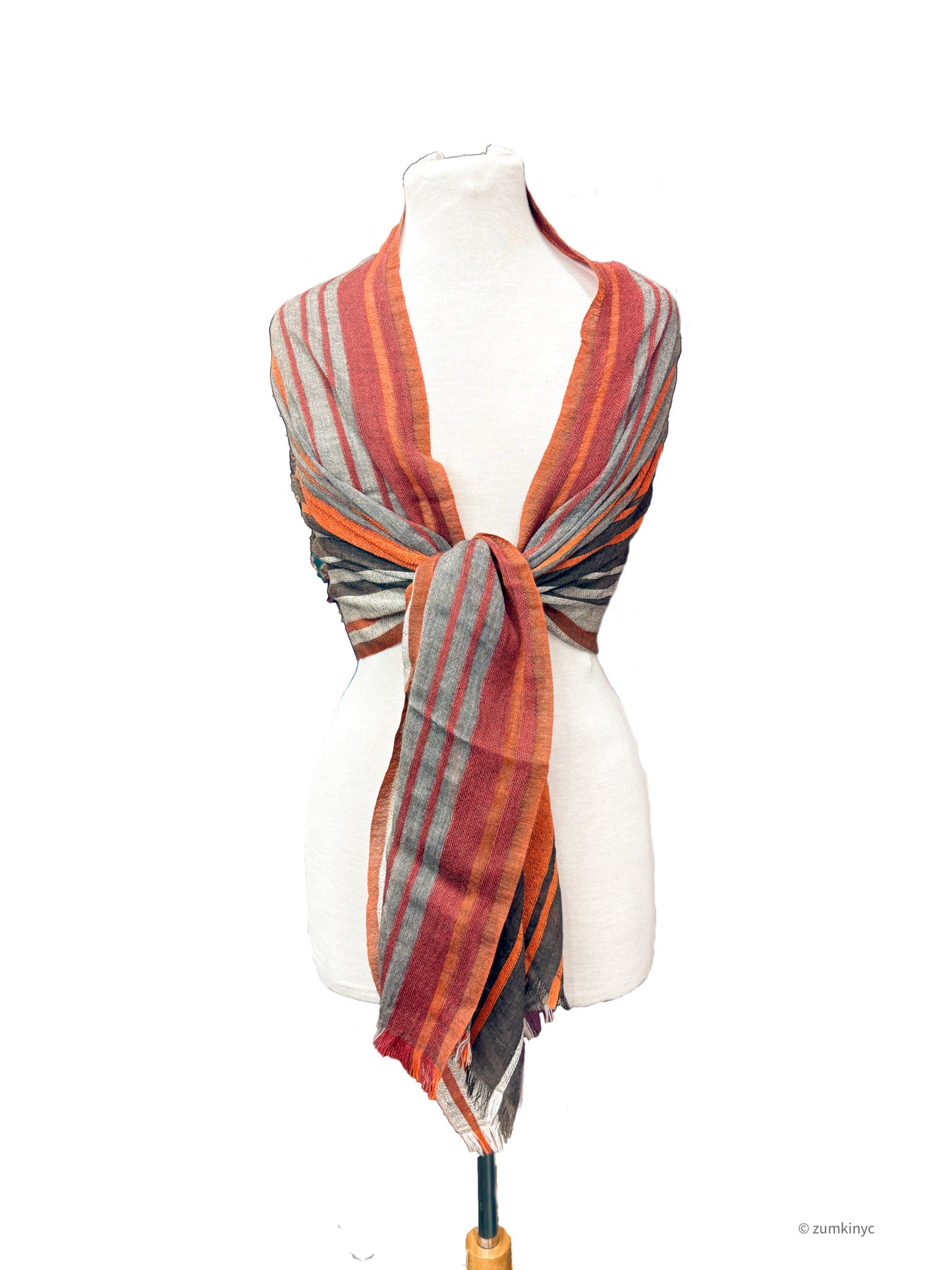 Handwoven Shelly Wool Stole – Lightweight Striped Wool Scarf from India