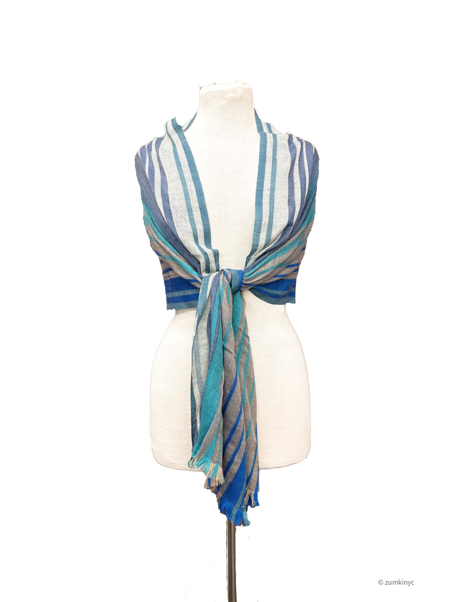 Handwoven Shelly Wool Stole – Lightweight Striped Wool Scarf from India
