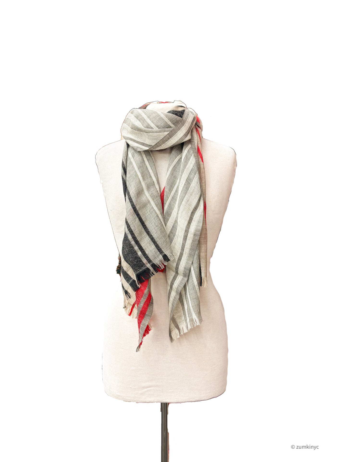 Handwoven Shelly Wool Stole – Lightweight Striped Wool Scarf from India