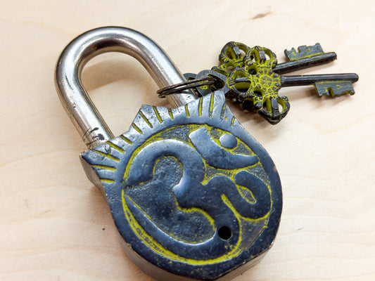 Handcrafted Brass Shiva Padlock with Vintage Keys – Decorative Hindu Lock Made in India