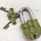Antique-Style Brass Padlock with Tibetan Eight Auspicious Symbols – Handmade Decorative Lock from India