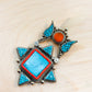 Turquoise & Coral Inlay Tibetan Pendant – Handmade in Nepal
