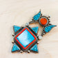 Turquoise & Coral Inlay Tibetan Pendant – Handmade in Nepal
