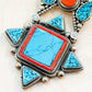 Turquoise & Coral Inlay Tibetan Pendant – Handmade in Nepal