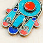 Turquoise & Coral Hamsa Pendant – Handmade Tibetan Amulet from Nepal