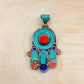 Turquoise & Coral Hamsa Pendant – Handmade Tibetan Amulet from Nepal