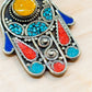 Turquoise & Coral Hamsa Pendant with Amber Accent – Handmade in Nepal