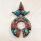 Crescent Crown Turquoise & Coral Inlay Brass Pendant – Handmade in Nepal