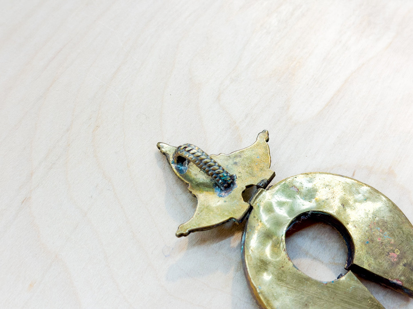 Crescent Crown Turquoise & Coral Inlay Brass Pendant – Handmade in Nepal