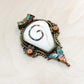 Sacred Conch Shell Pendant with Turquoise & Coral Inlay – Handmade Brass Amulet from Nepal