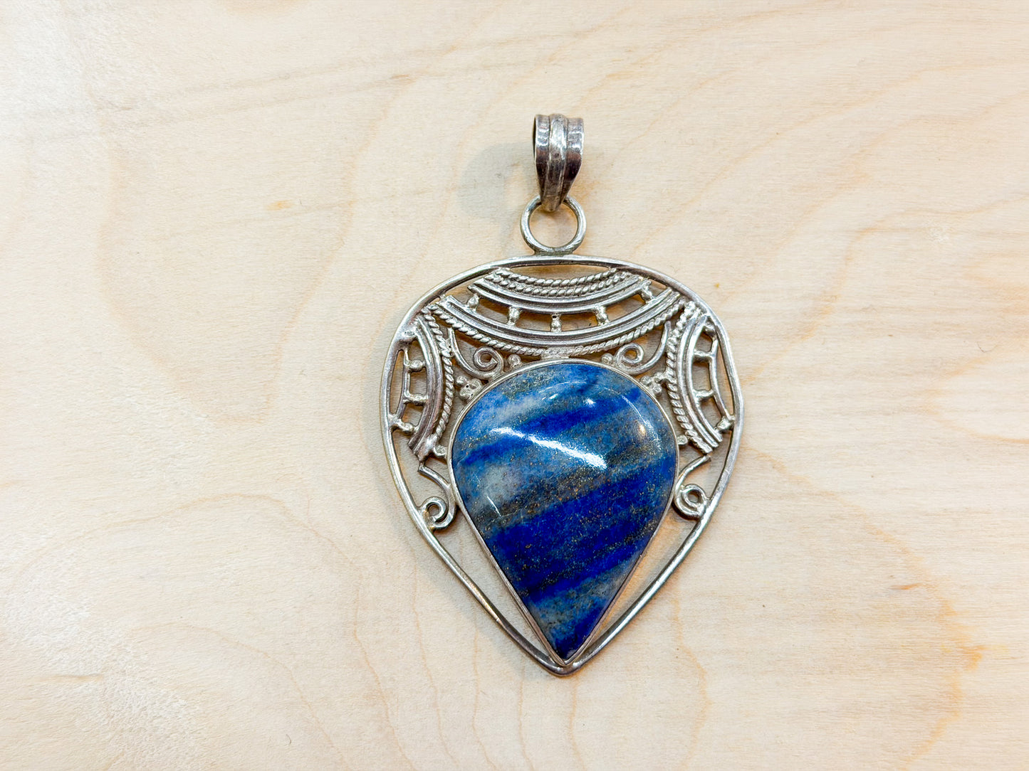 Sterling Silver Lapis Lazuli Teardrop Pendant – Handcrafted in India