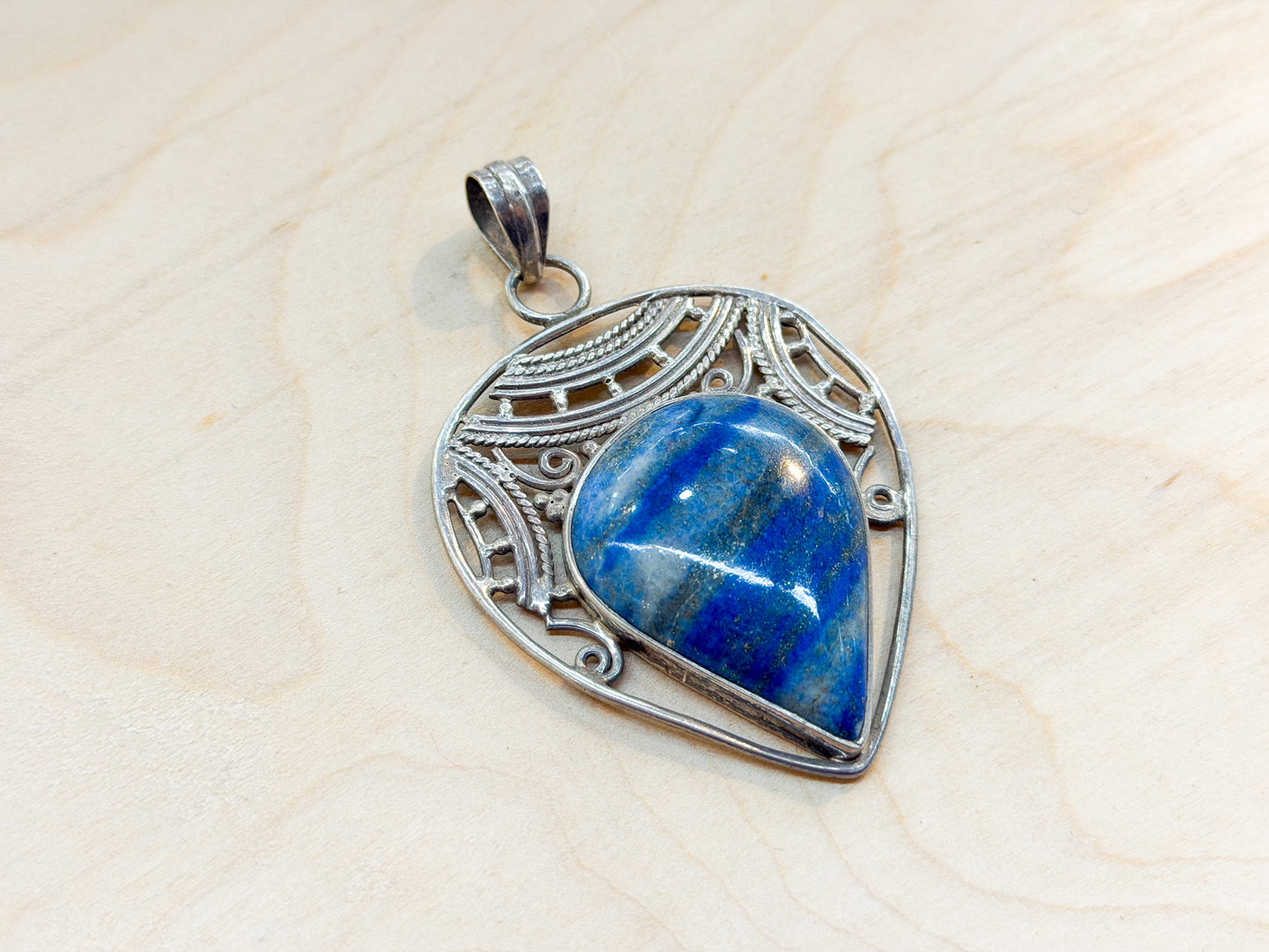 Sterling Silver Lapis Lazuli Teardrop Pendant – Handcrafted in India