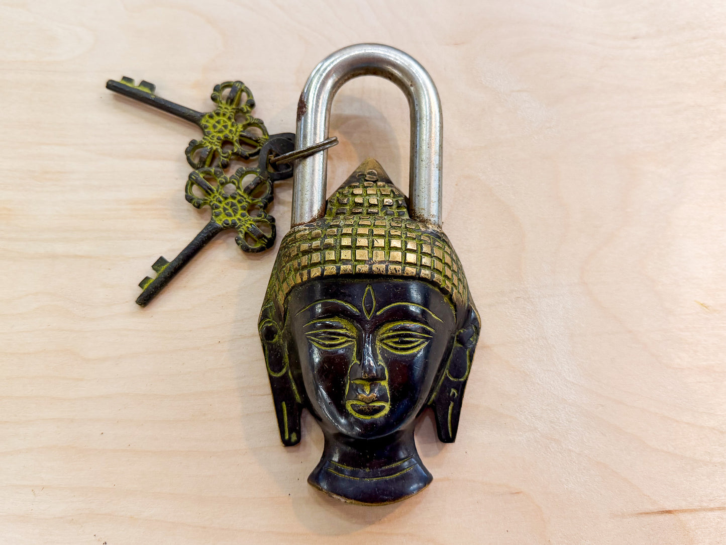 Buddha Head Brass Padlock – Handmade Spiritual Lock from Nepal