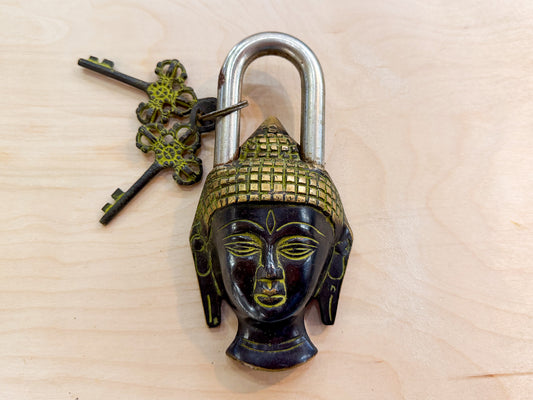 Buddha Head Brass Padlock – Handmade Spiritual Lock from Nepal