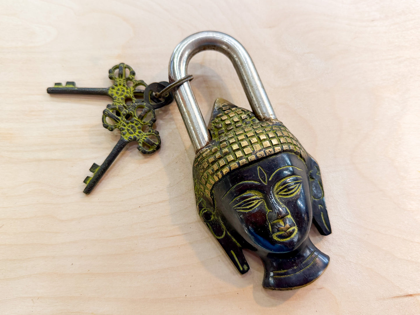 Buddha Head Brass Padlock – Handmade Spiritual Lock from Nepal