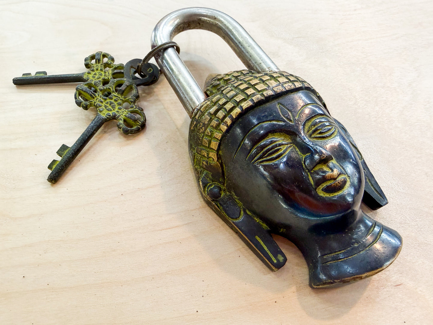 Buddha Head Brass Padlock – Handmade Spiritual Lock from Nepal