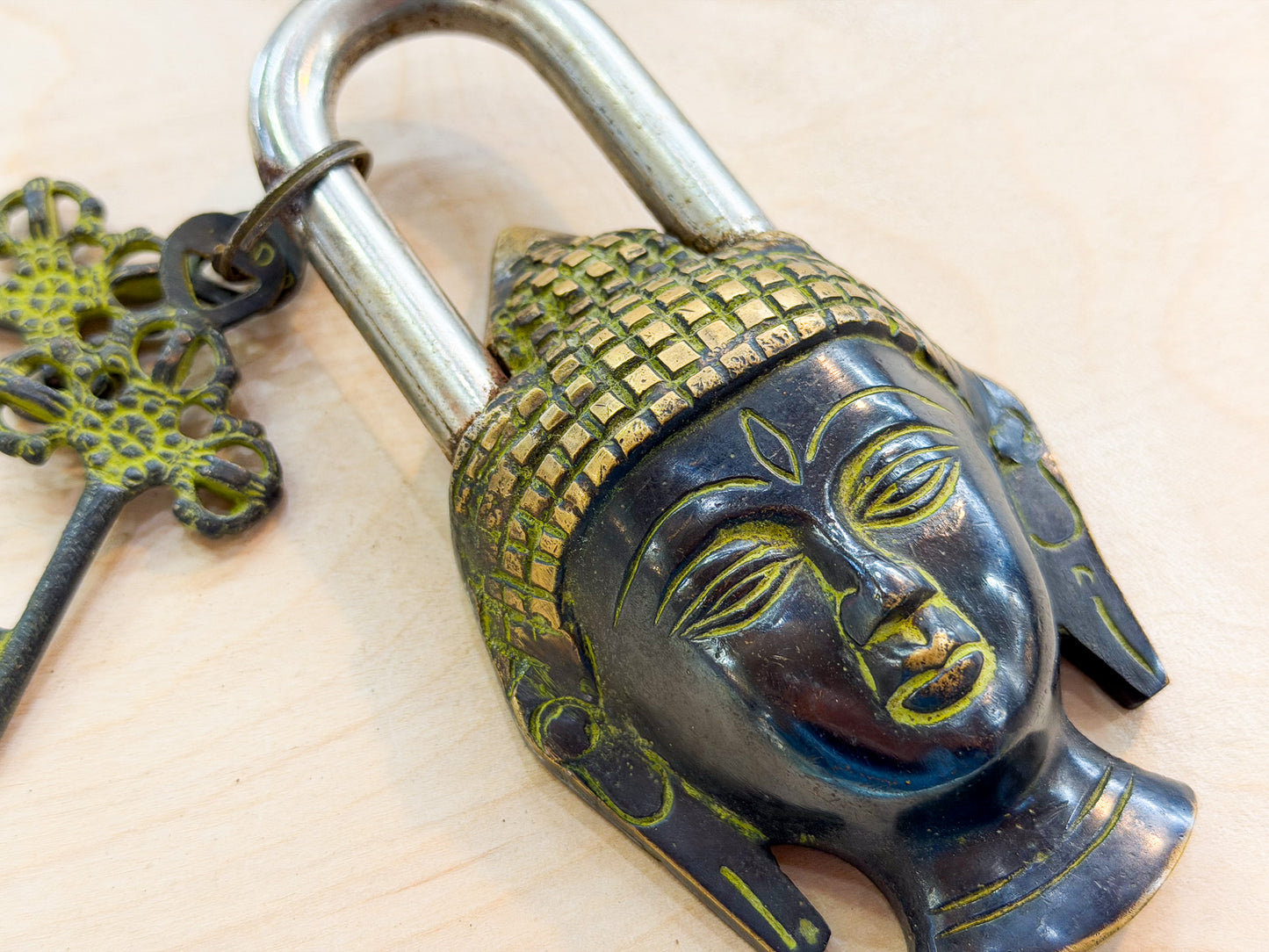 Buddha Head Brass Padlock – Handmade Spiritual Lock from Nepal