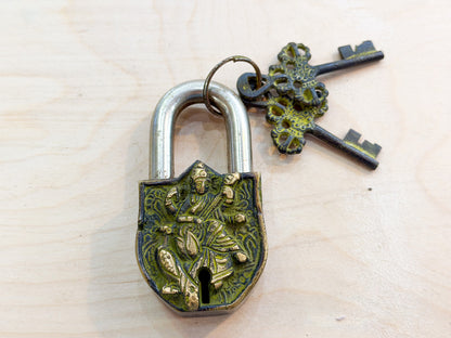 Saraswati Brass Padlock – Handmade Spiritual Lock from Nepal (Large & Small)