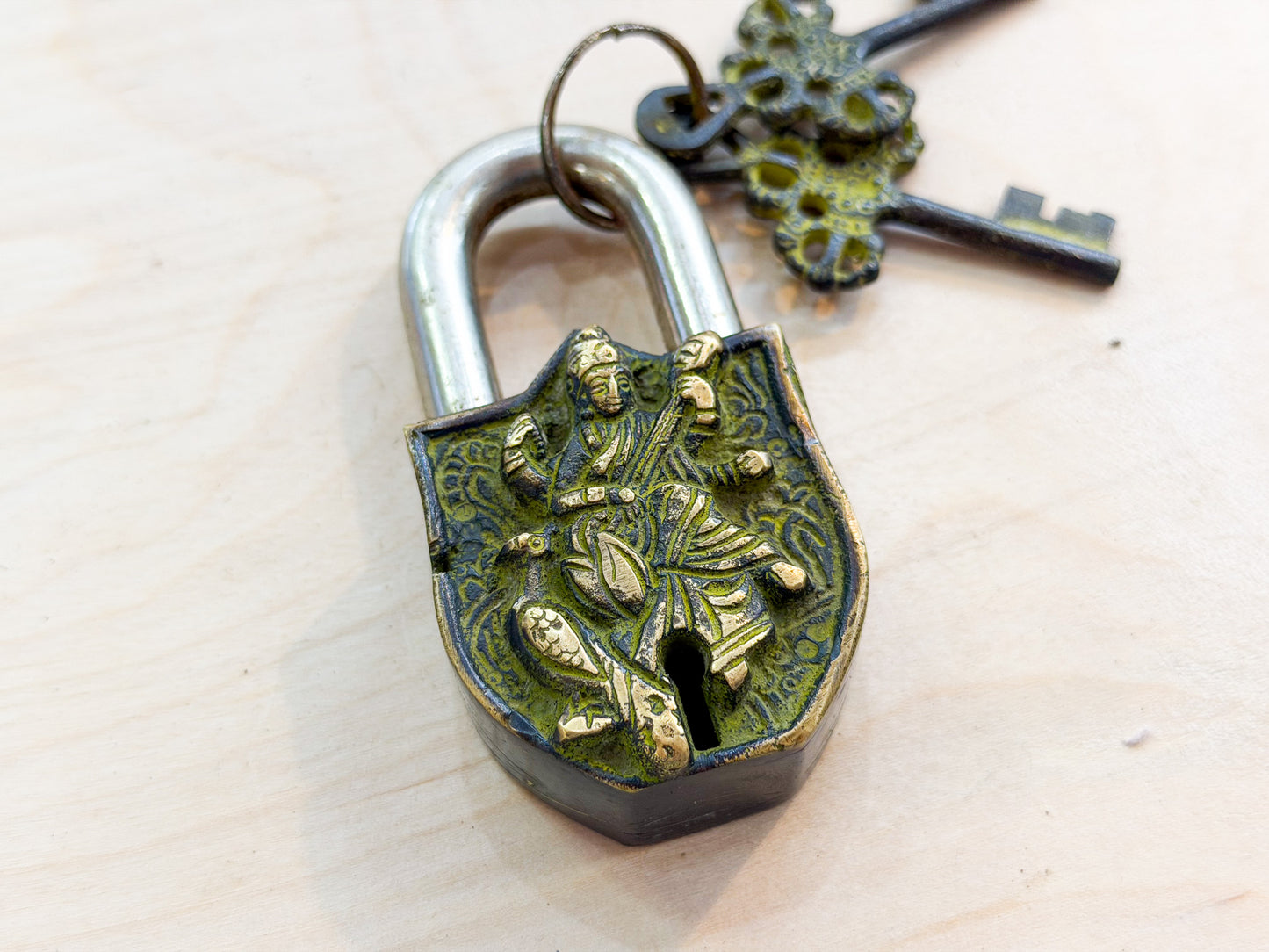 Saraswati Brass Padlock – Handmade Spiritual Lock from Nepal (Large & Small)