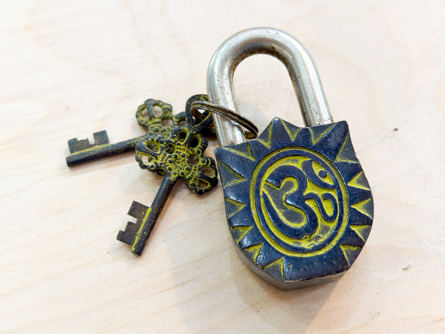 Saraswati Brass Padlock – Handmade Spiritual Lock from Nepal (Large & Small)