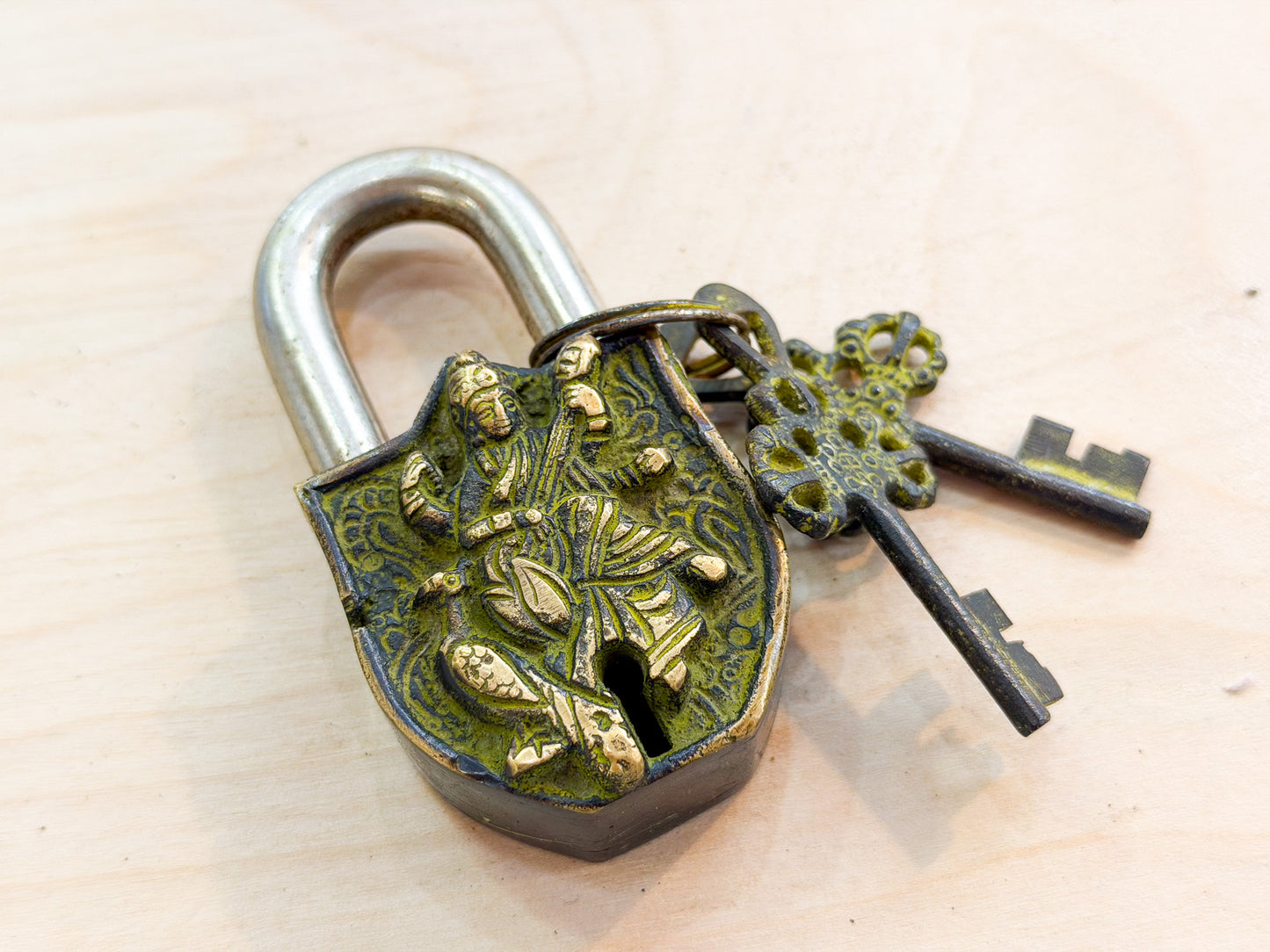 Saraswati Brass Padlock – Handmade Spiritual Lock from Nepal (Large & Small)