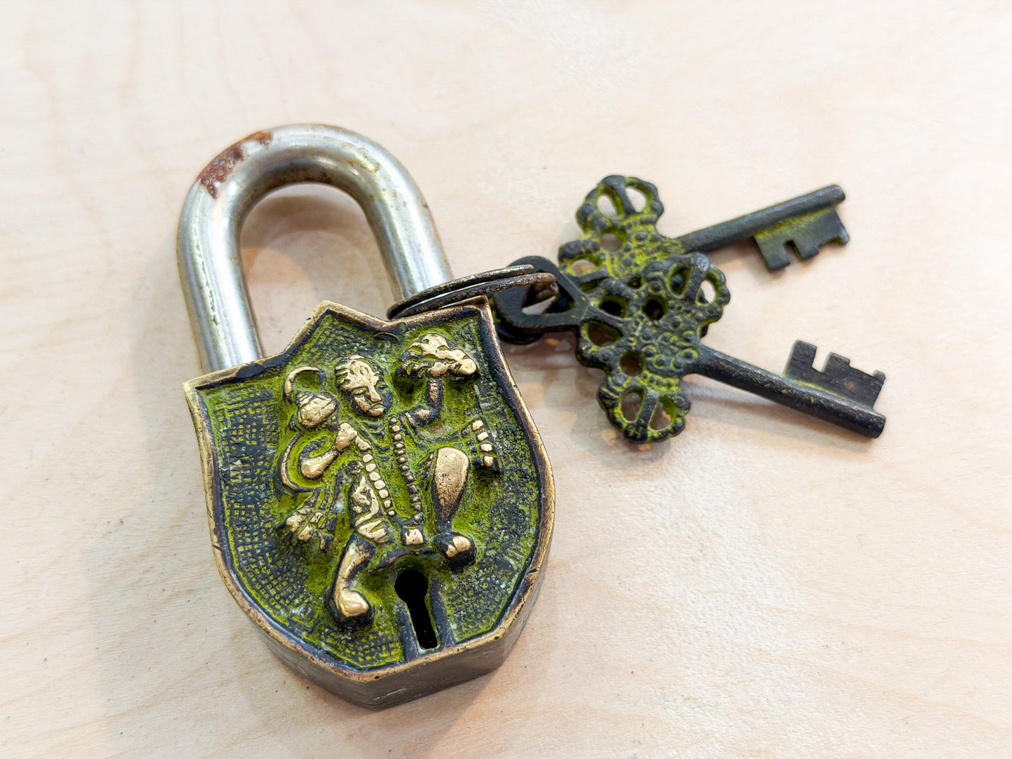 Hanuman Brass Padlock – Handmade Guardian Lock of Strength & Protection