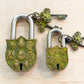 Antique-Style Brass Padlock with Tibetan Eight Auspicious Symbols – Handmade Decorative Lock from India