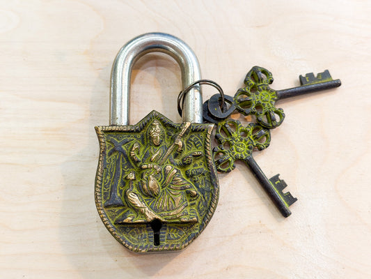 Saraswati Brass Padlock – Handmade Spiritual Lock from Nepal (Large & Small)