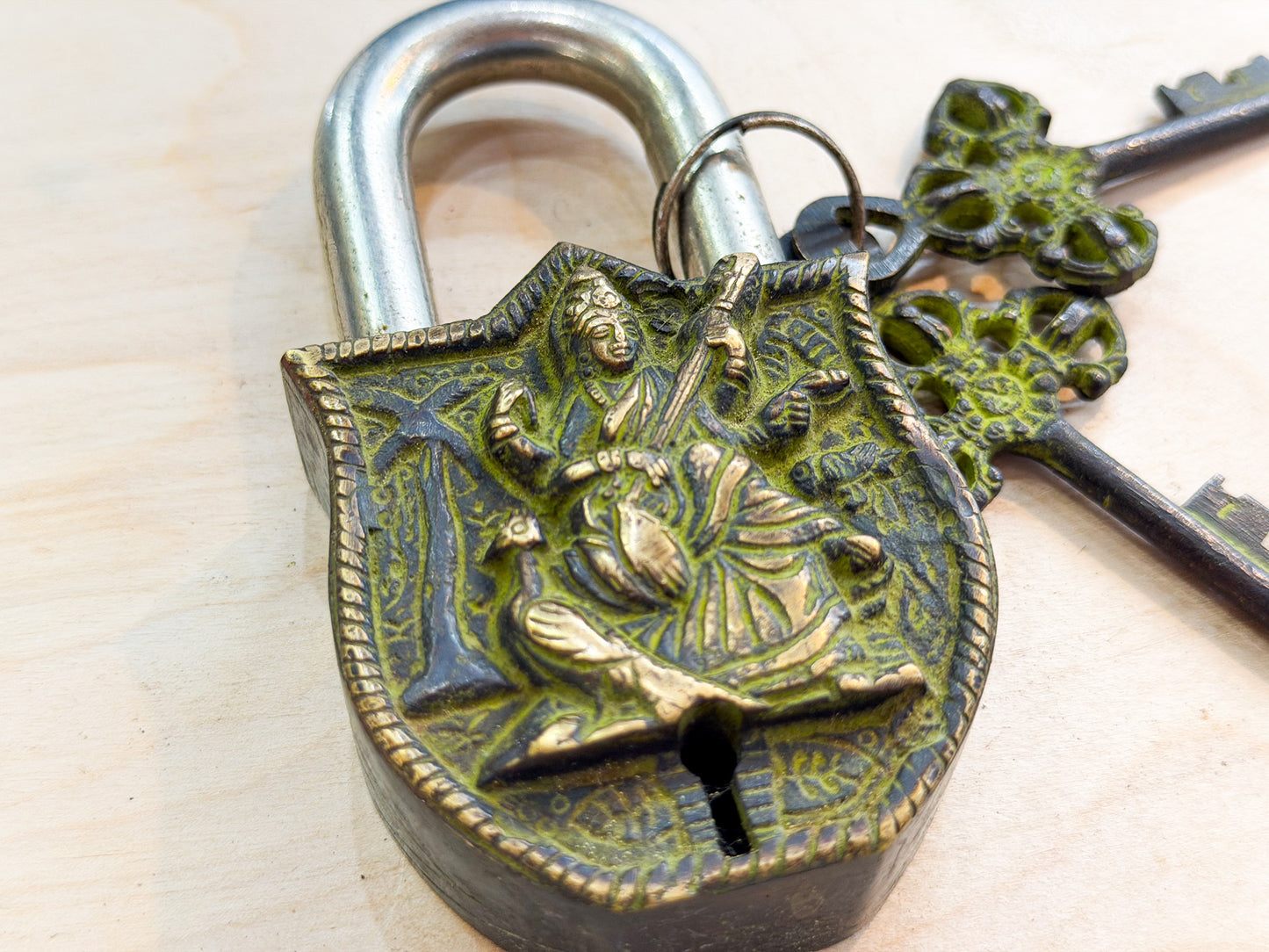 Saraswati Brass Padlock – Handmade Spiritual Lock from Nepal (Large & Small)
