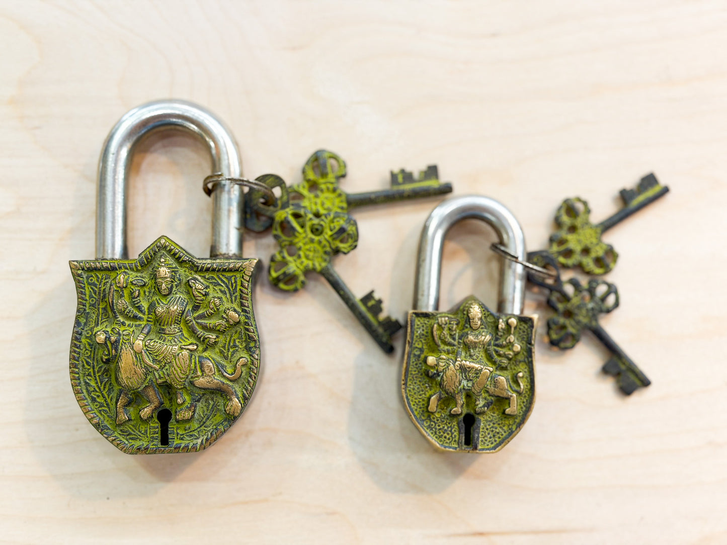 Goddess Durga Brass Padlock – Handmade Protective Lock from Nepal