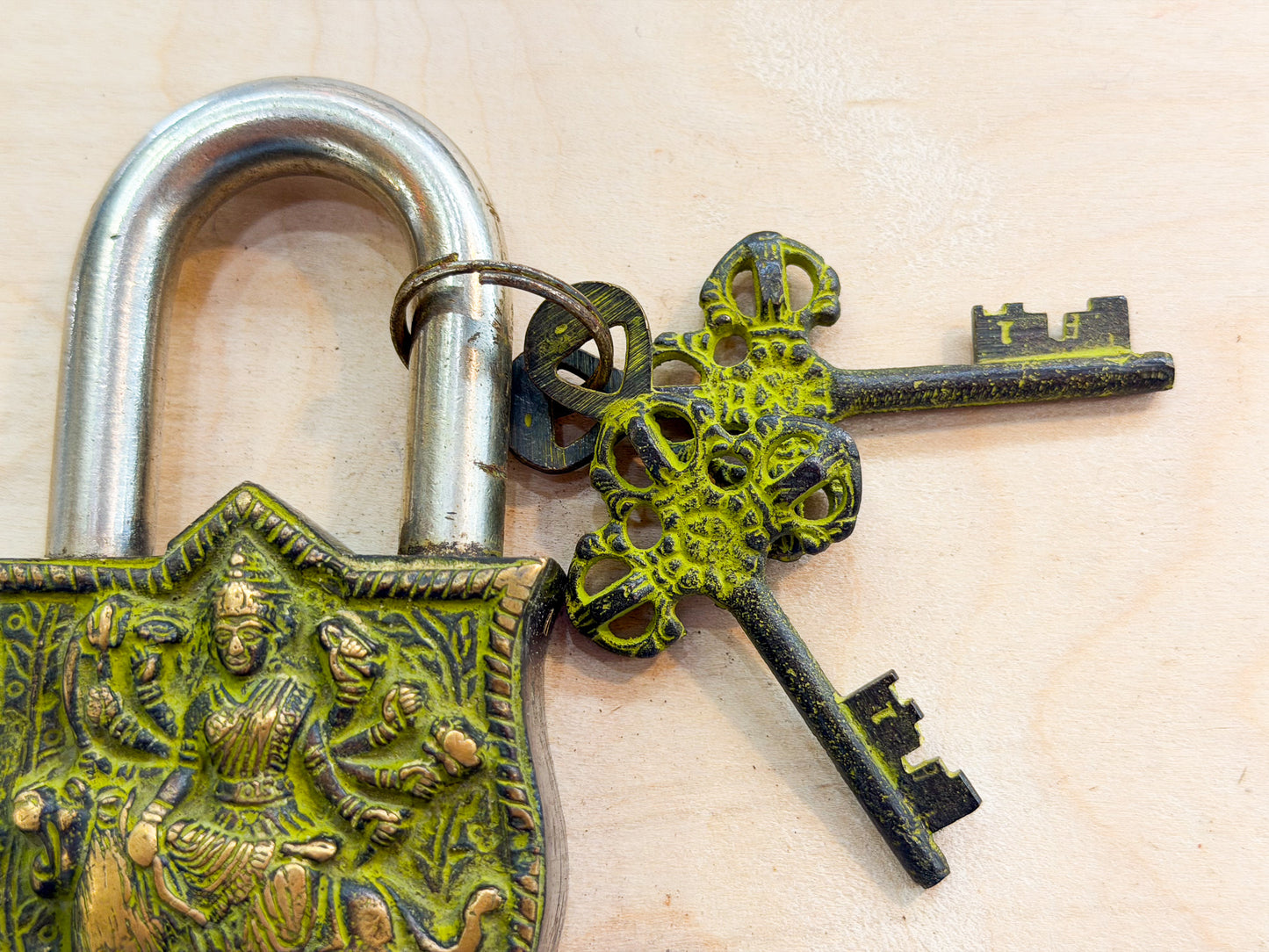 Goddess Durga Brass Padlock – Handmade Protective Lock from Nepal