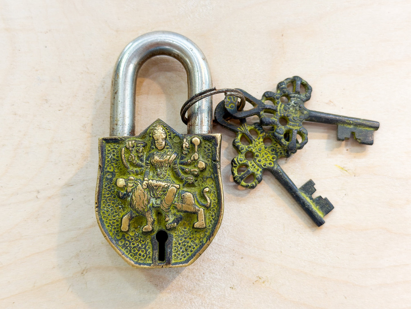 Goddess Durga Brass Padlock – Handmade Protective Lock from Nepal