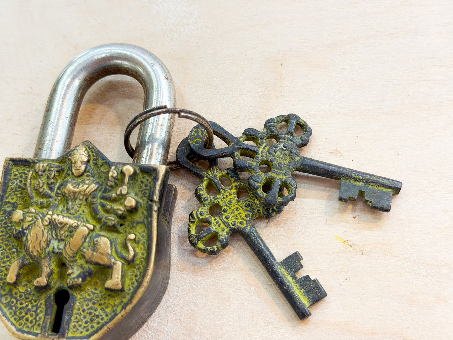 Goddess Durga Brass Padlock – Handmade Protective Lock from Nepal