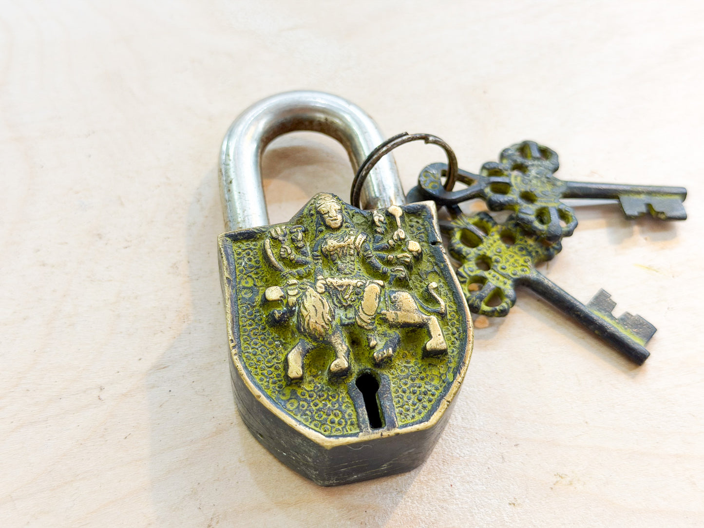 Goddess Durga Brass Padlock – Handmade Protective Lock from Nepal