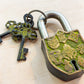 Antique-Style Brass Padlock with Tibetan Eight Auspicious Symbols – Handmade Decorative Lock from India