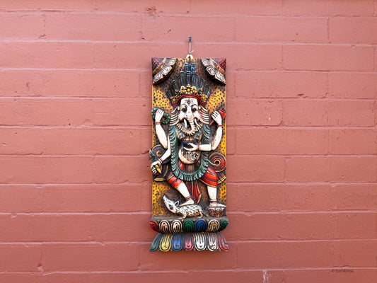 Dancing Ganesh Wooden Wall Art – Hand-Carved from Reclaimed Wood, Nepal