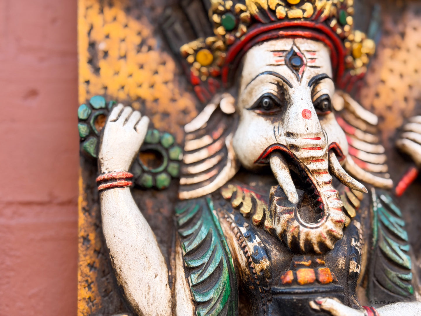 Dancing Ganesh Wooden Wall Art – Hand-Carved from Reclaimed Wood, Nepal