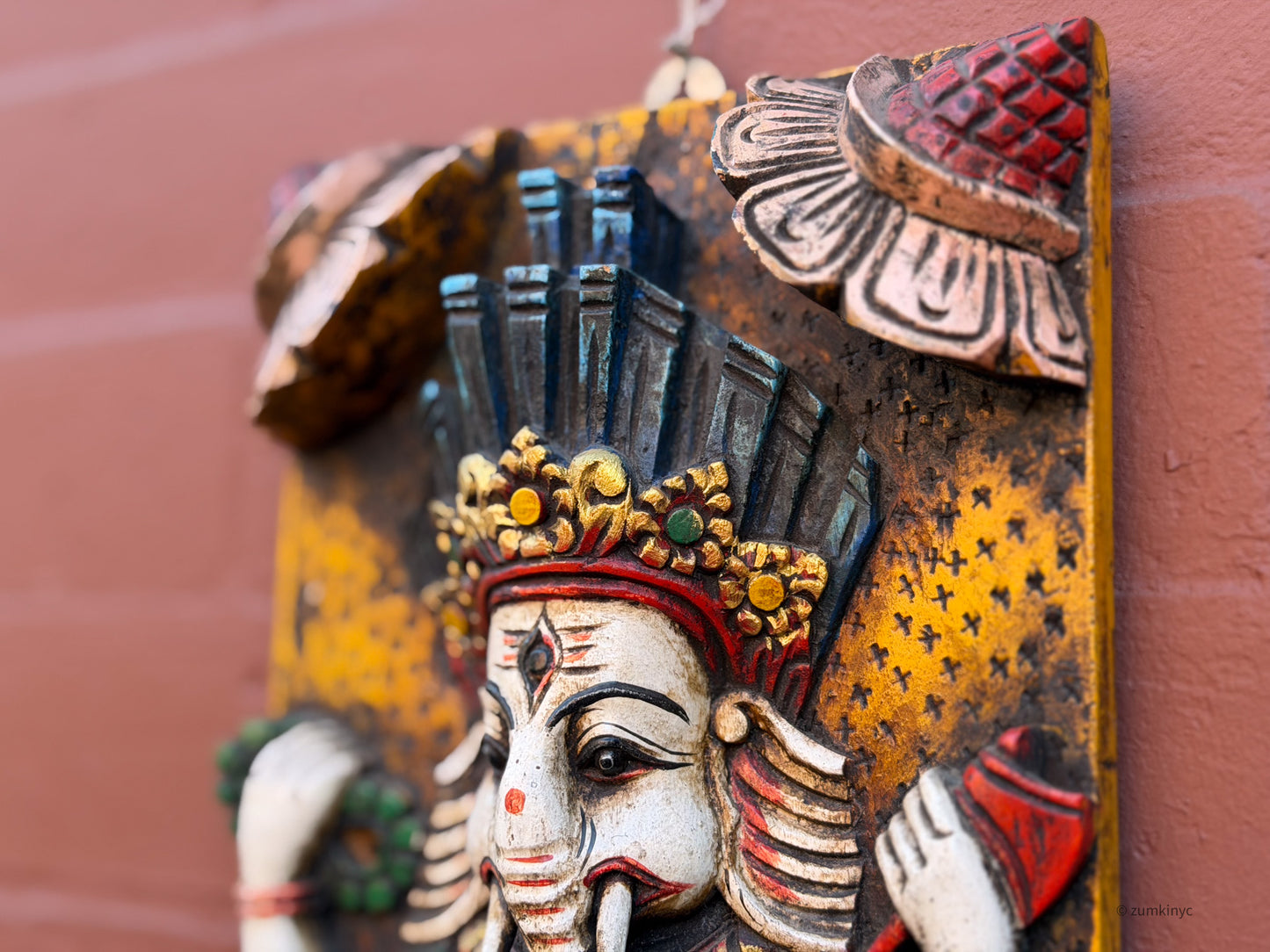 Dancing Ganesh Wooden Wall Art – Hand-Carved from Reclaimed Wood, Nepal