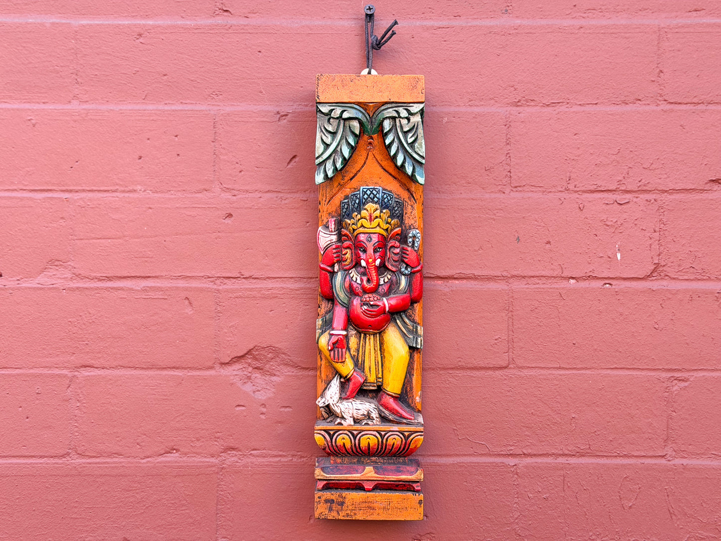 Hand-Carved Wooden Ganesha Wall Hanging – Reclaimed Wood Art from Nepal