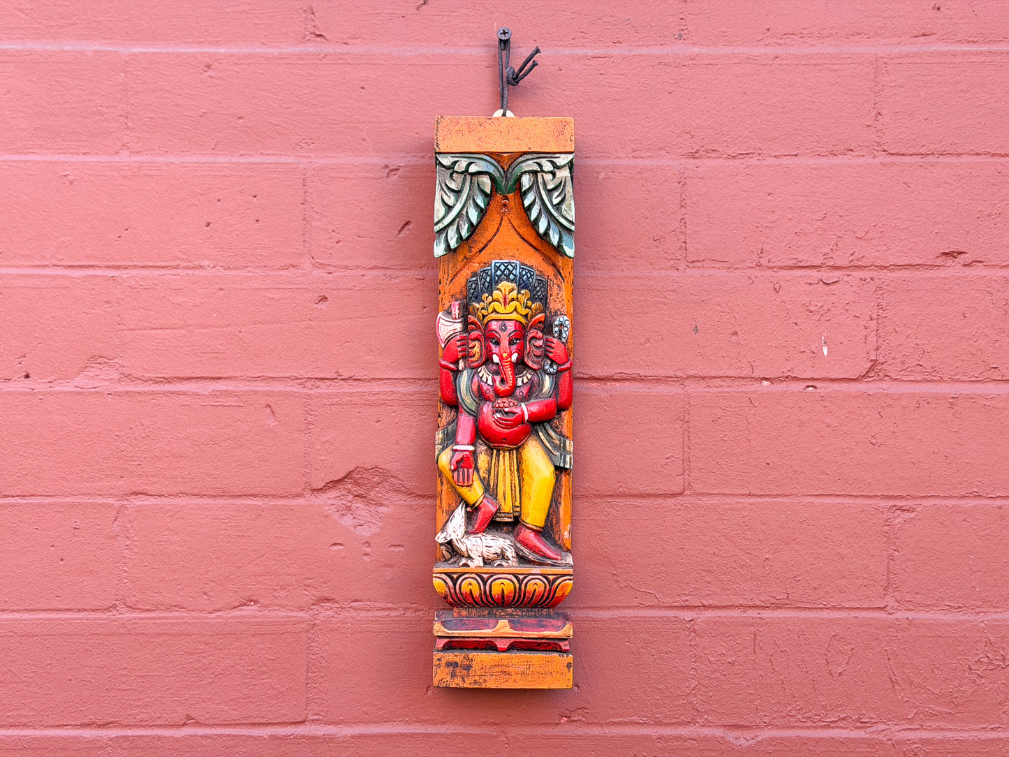 Hand-Carved Wooden Ganesha Wall Hanging – Reclaimed Wood Art from Nepal