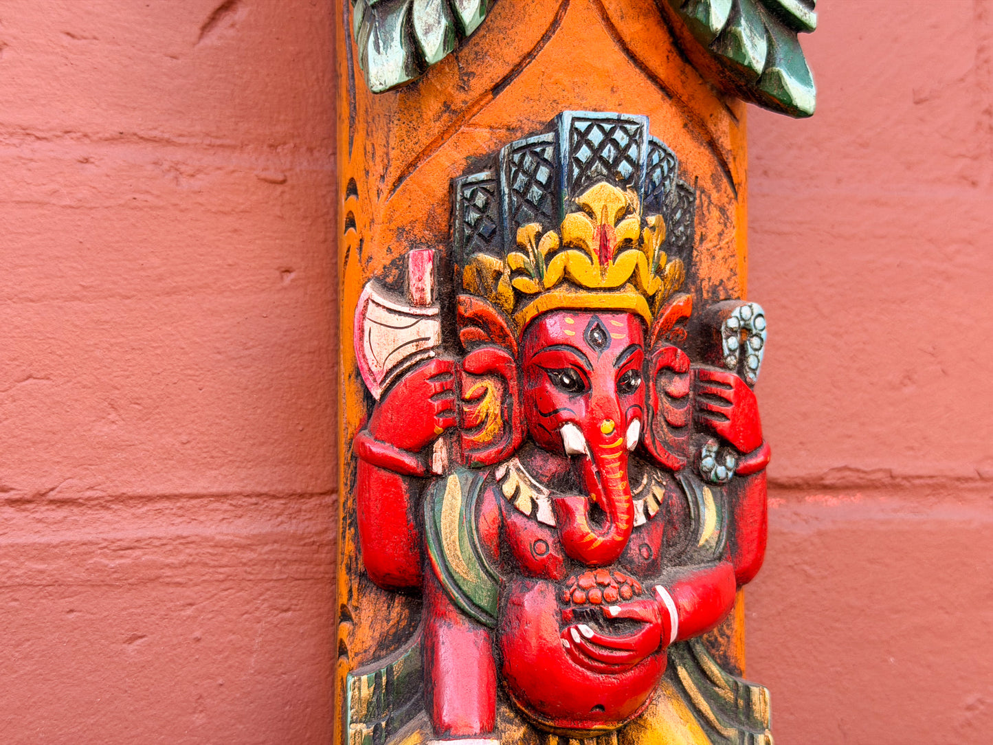 Hand-Carved Wooden Ganesha Wall Hanging – Reclaimed Wood Art from Nepal