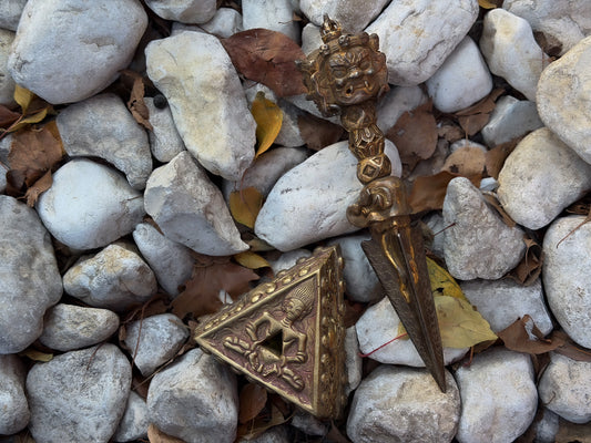 Handcrafted Brass Phurba with Stand – Tibetan Ritual Dagger from Nepal