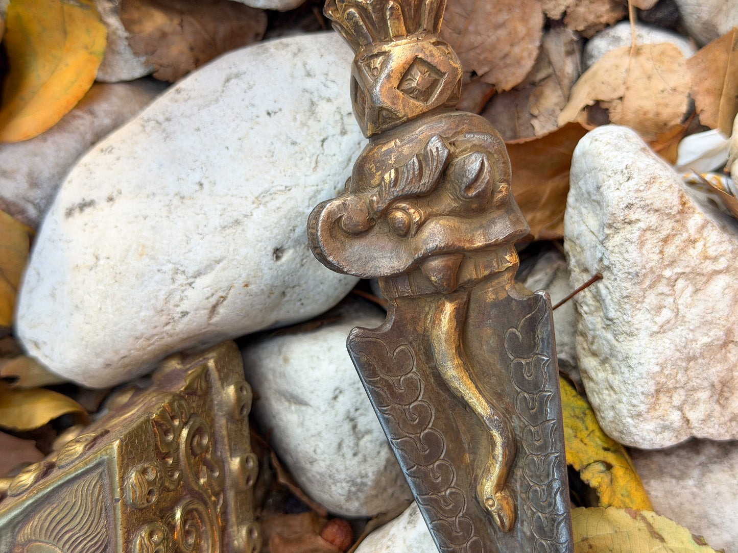 Handcrafted Brass Phurba with Stand – Tibetan Ritual Dagger from Nepal