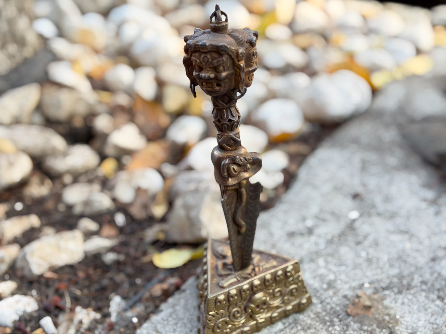 Handcrafted Brass Phurba with Stand – Tibetan Ritual Dagger from Nepal