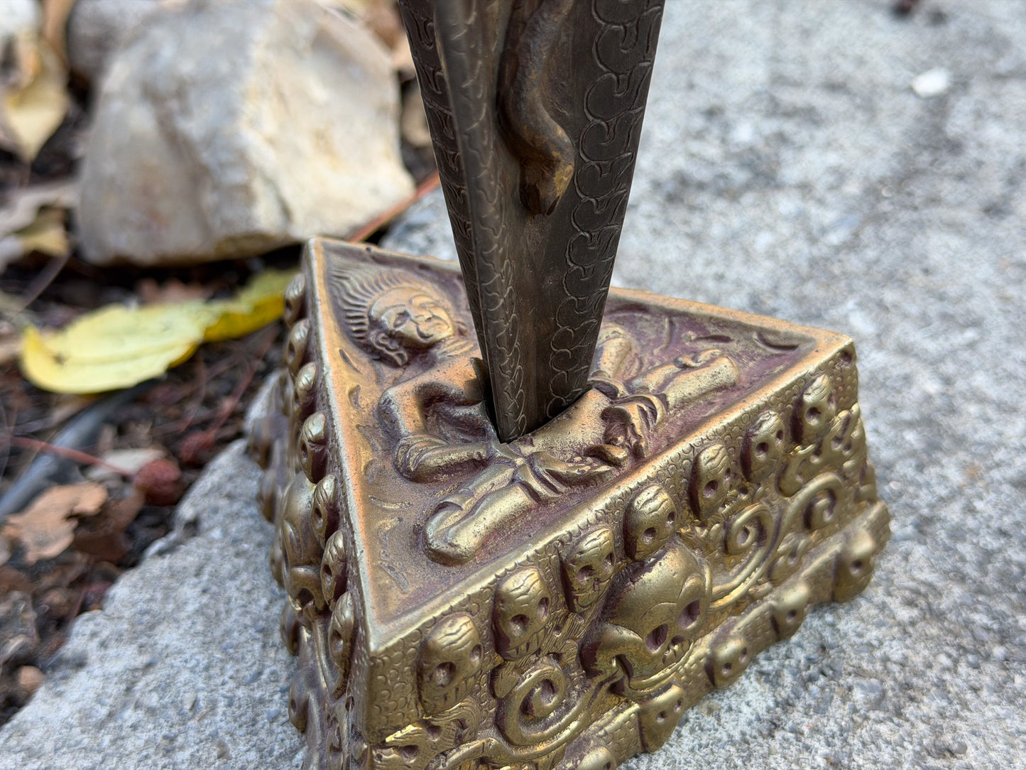 Handcrafted Brass Phurba with Stand – Tibetan Ritual Dagger from Nepal