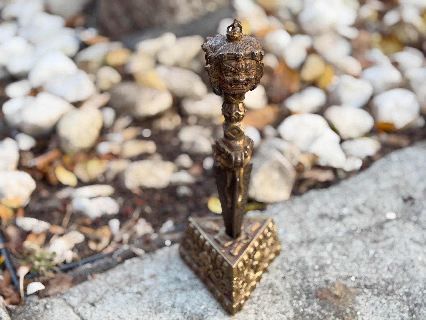 Handcrafted Brass Phurba with Stand – Tibetan Ritual Dagger from Nepal