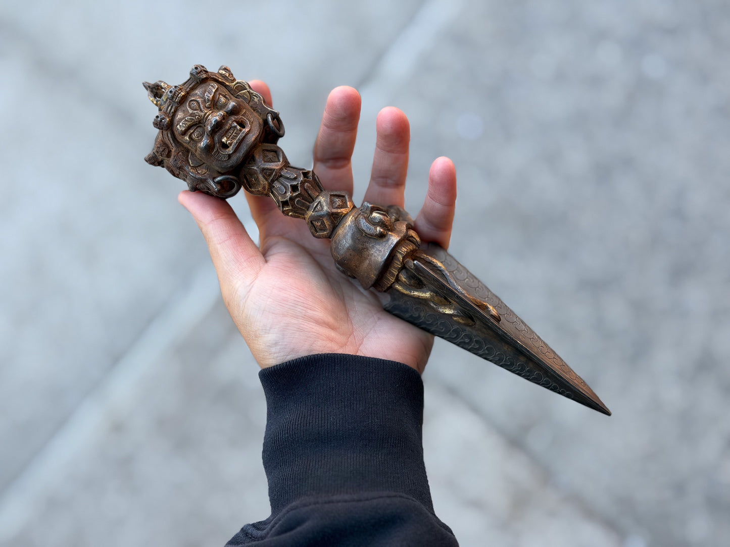 Handcrafted Brass Phurba with Stand – Tibetan Ritual Dagger from Nepal