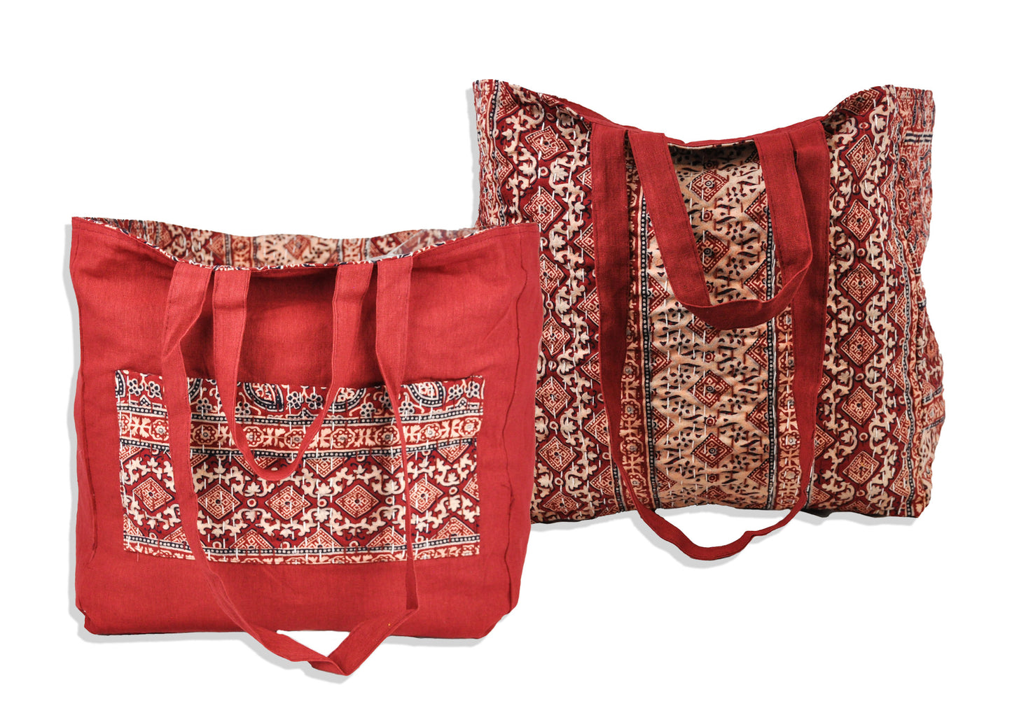 Reversible Cotton Kantha Tote with Double Strap