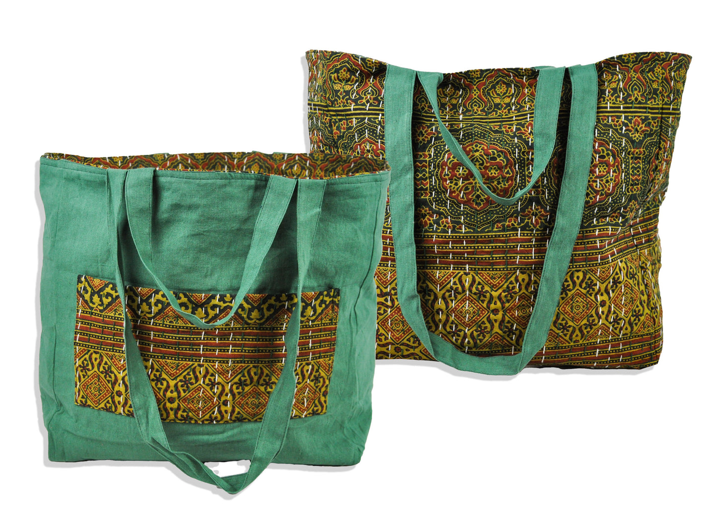 Reversible Cotton Kantha Tote with Double Strap